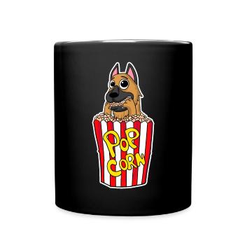 Popcorn Kino Hund Filme Film Filmabend - Tasse einfarbig - Schwarz - Vorne