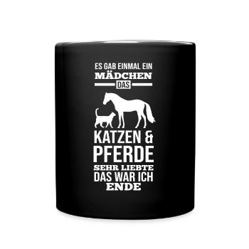 Pferde Pferdeliebhaber Katzenliebhaber Katzen - Tasse einfarbig - Schwarz - Vorne