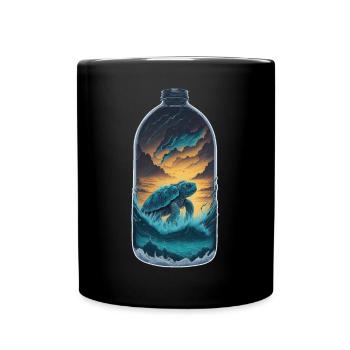 Schildkröte Flasche - Tasse einfarbig - Schwarz - Vorne