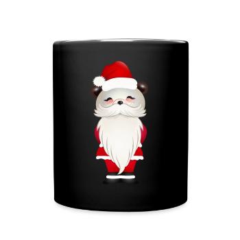 KLEINER WEIHNACHTS PANDA BÄR MIT SANTA MÜTZE - Tasse einfarbig - Schwarz - Vorne