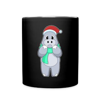 Nilpferd Weihnachten Winter - Tasse einfarbig - Schwarz - Vorne
