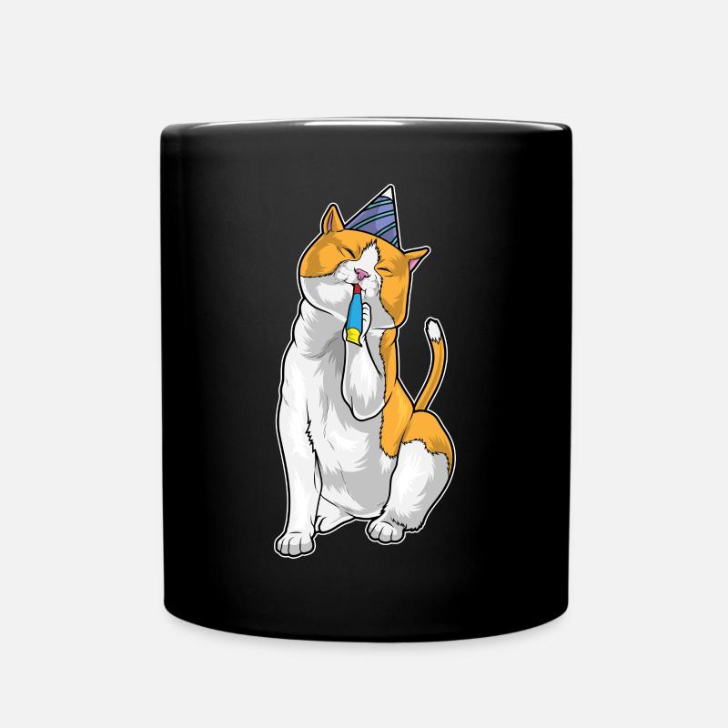 Katze Geburtstag Trompete - Tasse einfarbig - Schwarz