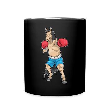 Pferd Boxer Boxhandschuhe Boxen - Tasse einfarbig - Schwarz - Vorne
