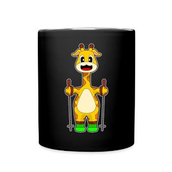 Giraffe Skifahrer Ski Wintersport - Tasse einfarbig - Schwarz - Vorne