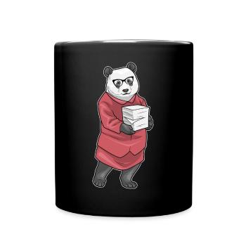 Panda Sekretärin Papierstapel Büro - Tasse einfarbig - Schwarz - Vorne