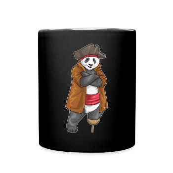 Panda Pirat Holzbein - Tasse einfarbig - Schwarz - Vorne
