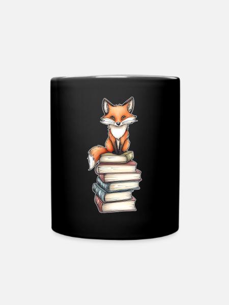 Fuchs auf Bücherstapel - Tasse einfarbig - Schwarz