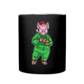 Schwein Weihnachten Reinigungskraft - Tasse einfarbig - Schwarz - Vorne