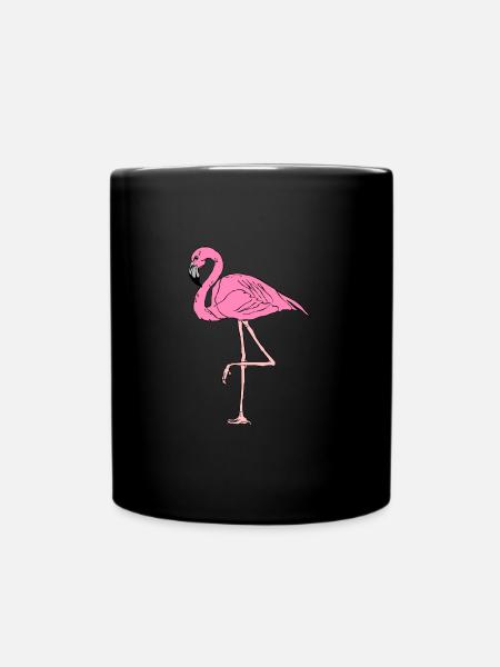 flamant rose debout sur une jambe, style - Mug uni - noir
