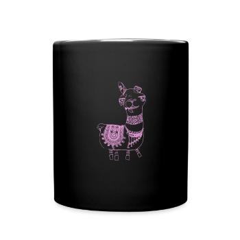 llama, alpaca, illustration, comic, pink - Full Colour Mug - black - Front