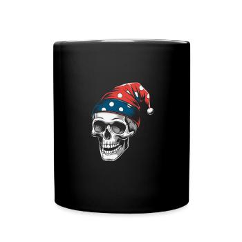 Skull mit bunter Kappe lustiges Skulldesign - Tasse einfarbig - Schwarz - Vorne