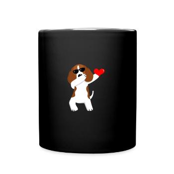 Chien mignon dansant au coeur - Mug uni - noir - Devant