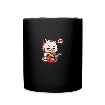 Kawaii Ramen Sad Cat - Full Colour Mug - black - Front