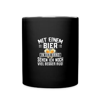 Mit einem Bier in der Hand - Tasse einfarbig - Schwarz - Vorne