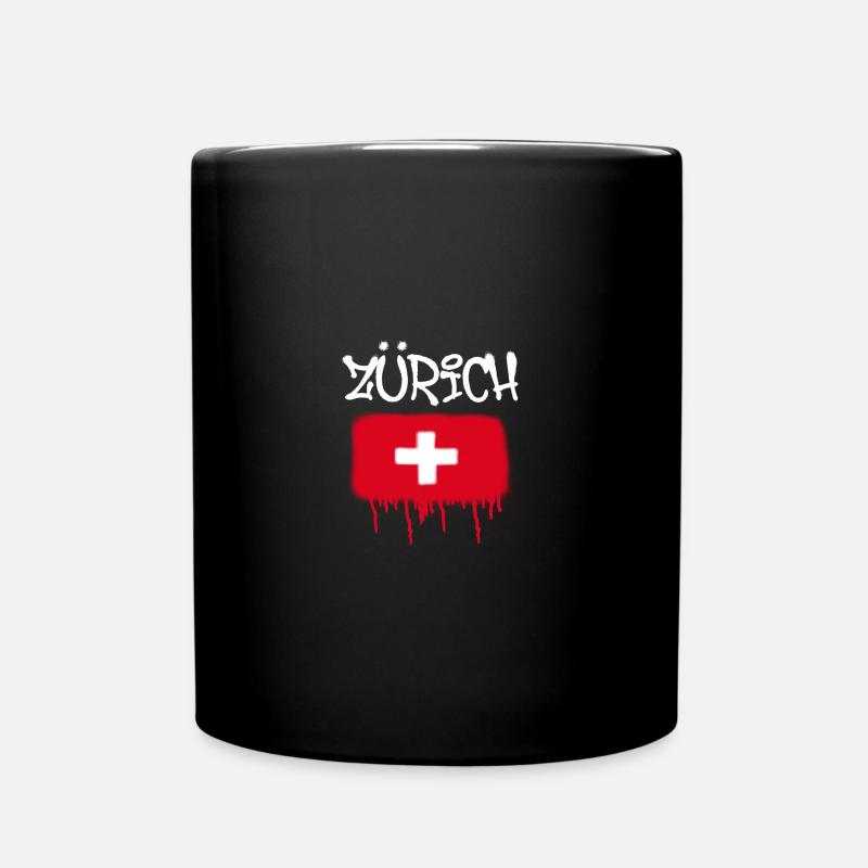 zürich, graffiti,flagge,schweiz,schweizer flagge - Tasse einfarbig - Schwarz