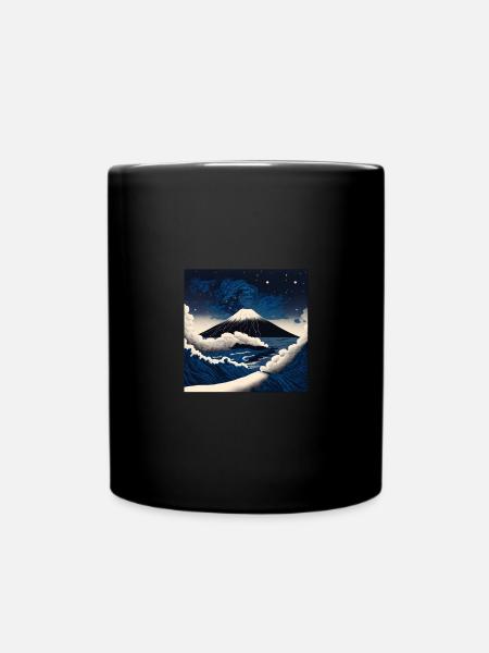 Mount Fuji at night Hokusai Style - Full Colour Mug - black
