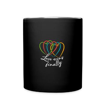 Liebe ist alles. Verschlungene bunte große Herzen - Tasse einfarbig - Schwarz - Vorne