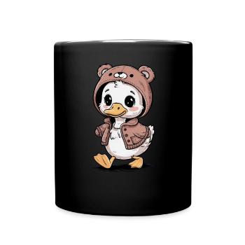 Kawaii Duckling with Colorful Teddy Bear Outfit - Full Colour Mug - black - Front
