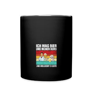Ich mag Bier und meinen Hund und 3 Leute - Tasse einfarbig - Schwarz - Vorne