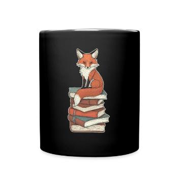 Fuchs auf Bücherstapel - Tasse einfarbig - Schwarz - Vorne