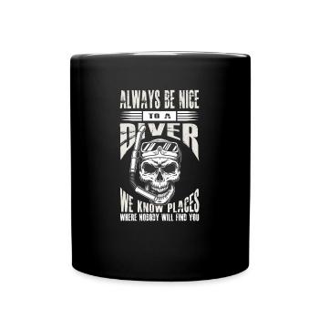 Snorkeling Skull Be Nice To a Diver - Full Colour Mug - black - Front