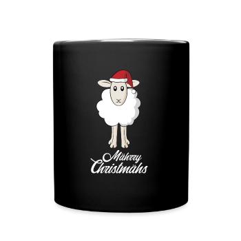 schaf Weihnachten Nikolaus Mütze Wolle Geschenk - Tasse einfarbig - Schwarz - Vorne