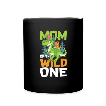 MOM OF THE WILD ONE - Dino Dinosaurier für Mama - Tasse einfarbig - Schwarz - Vorne