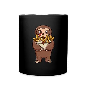 Kanadische Poutine Pommes Frites Mittagessen - Tasse einfarbig - Schwarz - Vorne