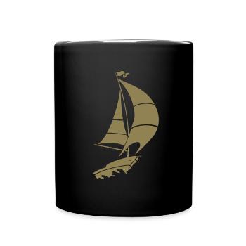Segelboot Segelyacht Meer Silhouette - Tasse einfarbig - Schwarz - Vorne