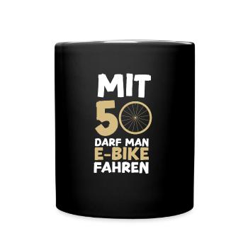 E-Bike mit 50 - Tasse einfarbig - Schwarz - Vorne