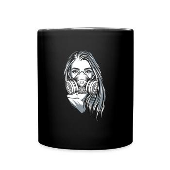 Schöne Frau mit Gasmaske - Rave - Tasse einfarbig - Schwarz - Vorne