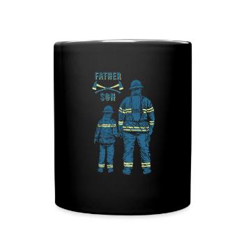 Feuerwehr Vater und Sohn Familie - Tasse einfarbig - Schwarz - Vorne