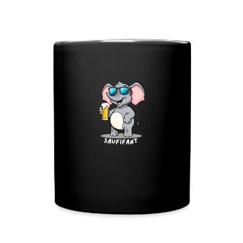 Elefant mit Bier - Tasse einfarbig - Schwarz - Vorne