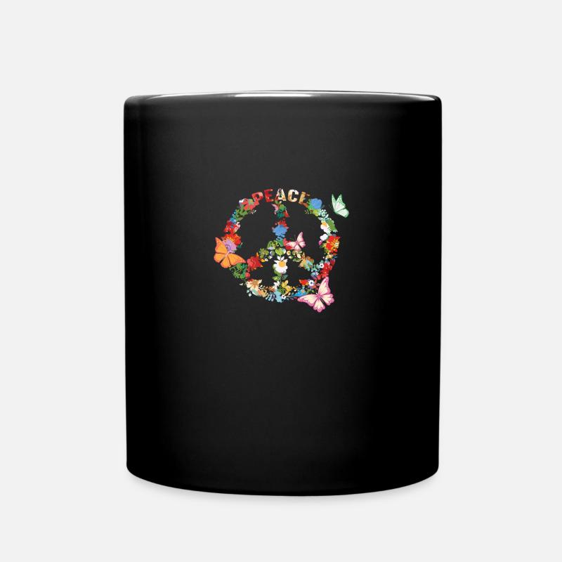 peace, love, hippie, flower power, 70s, frieden - Tasse einfarbig - Schwarz
