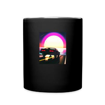 Synthwave Outrun Sports Car Beach Sunset - Full Colour Mug - black - Front
