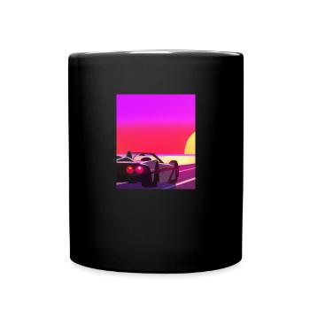 Synthwave Outrun Sports Car Coucher de soleil - Mug uni - noir - Devant