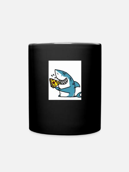 Weißer Hai Haifisch Isst Pizza - Tasse einfarbig - Schwarz