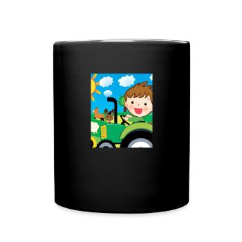Green Tractor Birthday Farm Animals - Full Colour Mug - black - Front