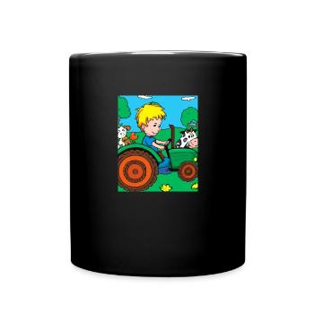 Green Tractor Birthday Farm Animals - Full Colour Mug - black - Front