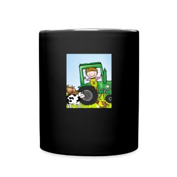 Green Tractor Birthday Farm Animals - Full Colour Mug - black - Front