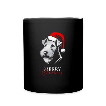 Airedale Terrier Merry Christmas, Dog Head - Full Colour Mug - black - Front
