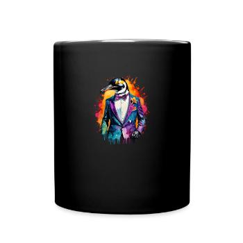 Pinguin im Anzug - Tasse einfarbig - Schwarz - Vorne
