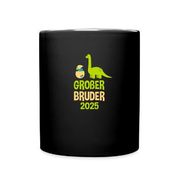 Großer Bruder 2025 Geschenk Dino - Tasse einfarbig - Schwarz - Vorne
