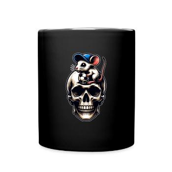 Skull Maus und Fussball lustiges Fussballmotiv - Tasse einfarbig - Schwarz - Vorne