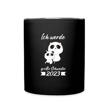 Große Schwester 2023 Panda Grosse Schwester 2023 G - Tasse einfarbig - Schwarz - Vorne