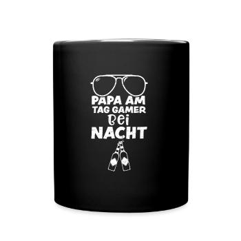 Papa Am Tag Gamer Bei Nacht - Tasse einfarbig - Schwarz - Vorne