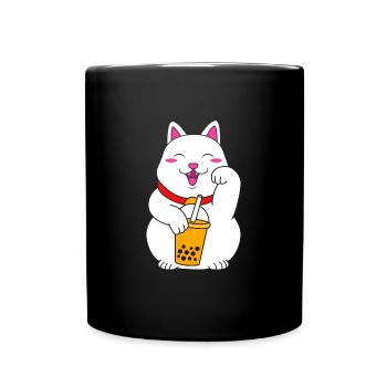 Maneki Neko Japan Glücksbringer Boba Tee - Tasse einfarbig - Schwarz - Vorne