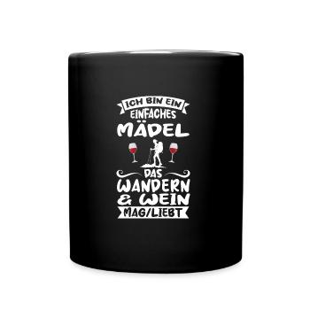 Wandern Wein Berge Geschenk - Tasse einfarbig - Schwarz - Vorne