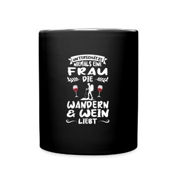 Wandern Wein Berg Geschenk - Tasse einfarbig - Schwarz - Vorne