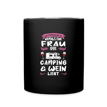 Campen Wein Campingplatz Geschenk - Tasse einfarbig - Schwarz - Vorne